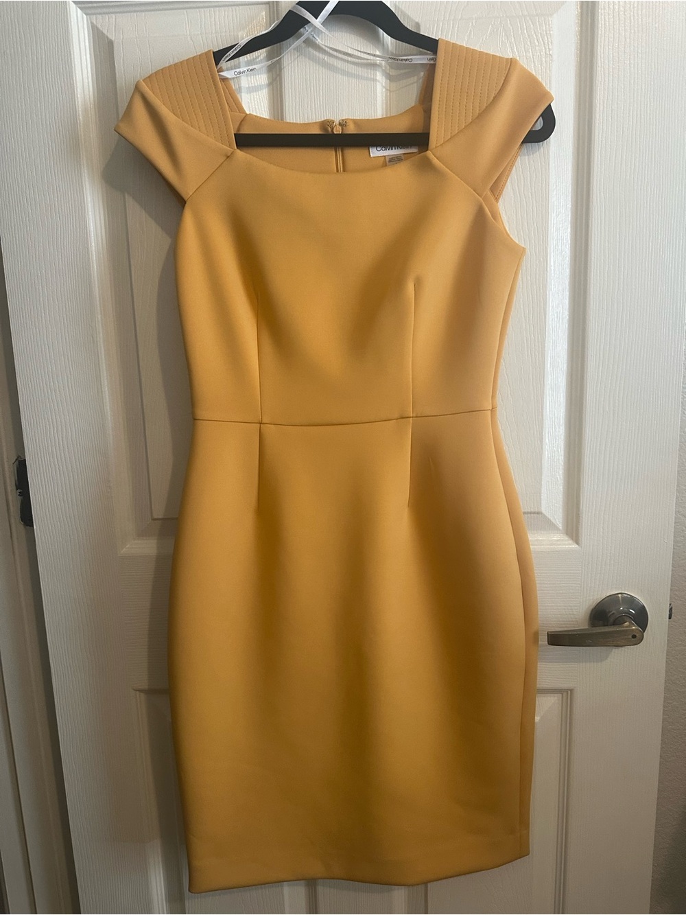 Calvin Klein Golden Yellow Sheath Midi Dress